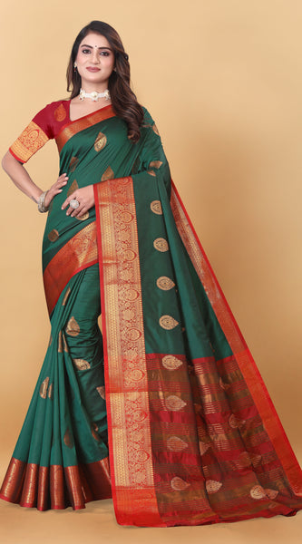Lichi Copper Dark Green Banarasi Saree