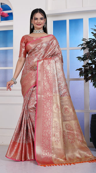 Dharmavaram Nine Orange Banarasi Saree
