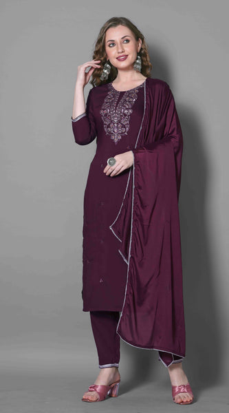 Silk Blend Purple Kurta Set with Dupatta