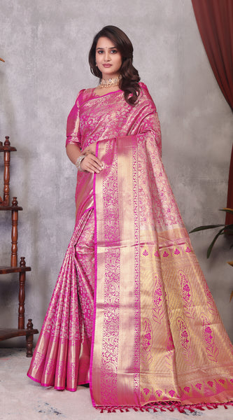 Dharmavaram Three Pink Banarasi Saree
