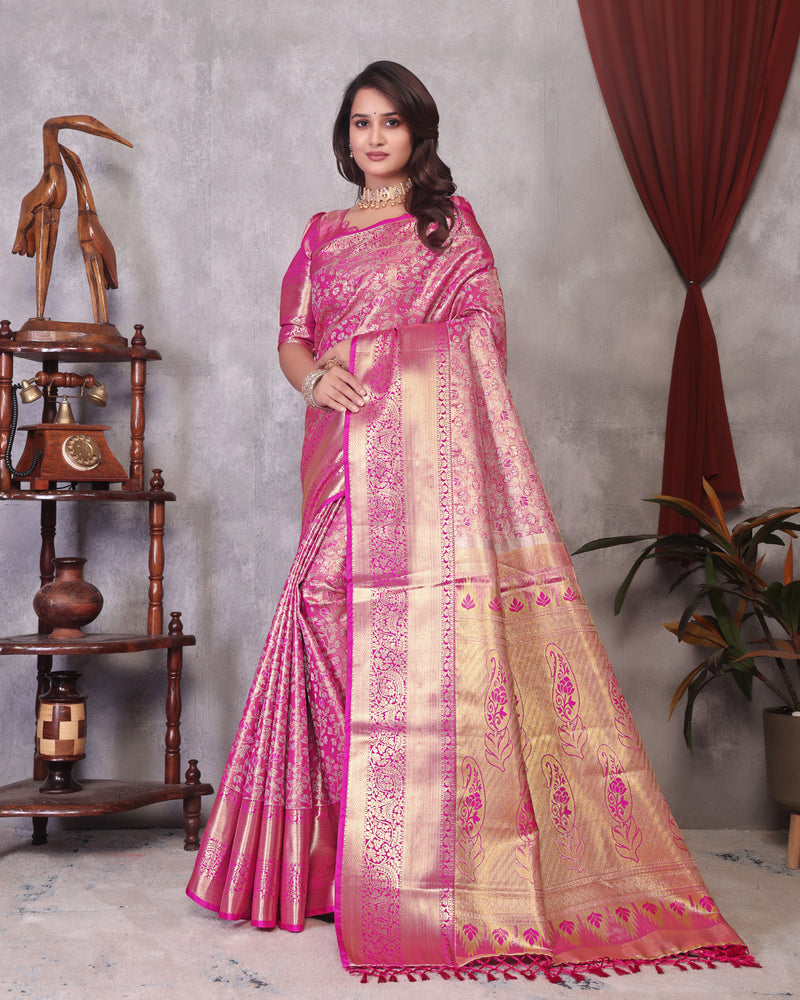 Dharmavaram Three Pink Banarasi Saree