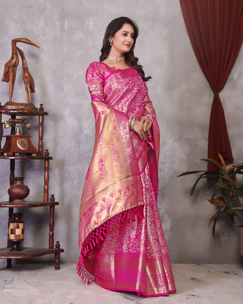 Dharmavaram Three Pink Banarasi Saree