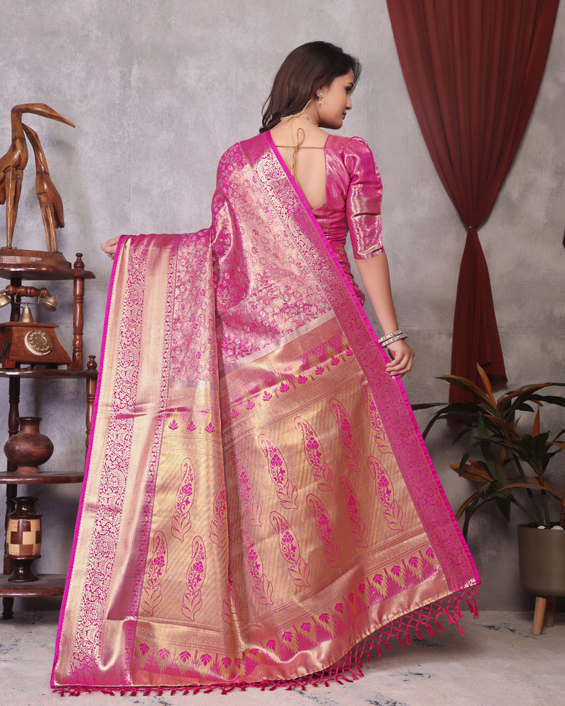 Dharmavaram Three Pink Banarasi Saree