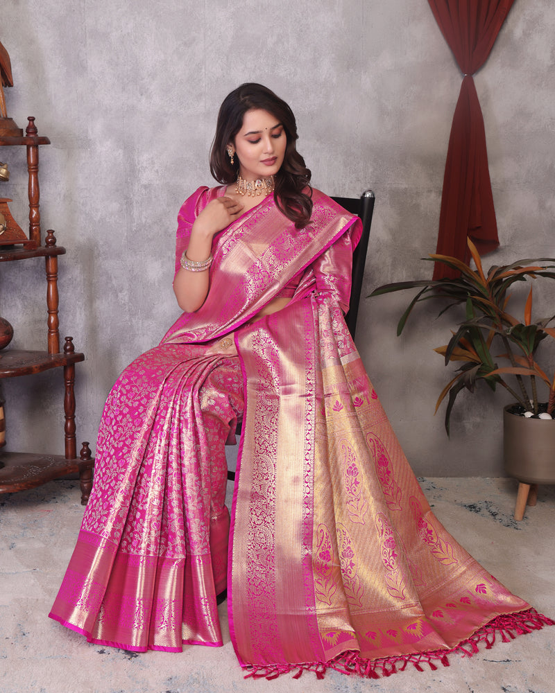 Dharmavaram Three Pink Banarasi Saree