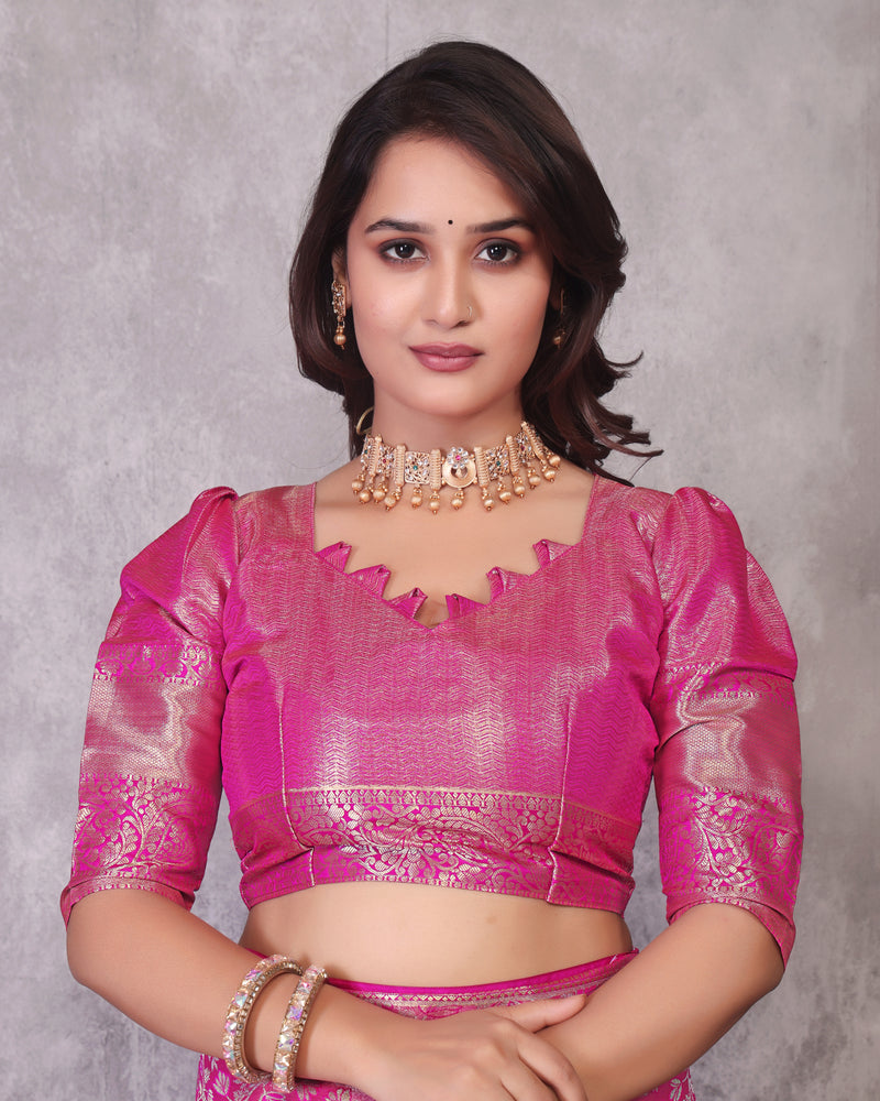 Dharmavaram Three Pink Banarasi Saree