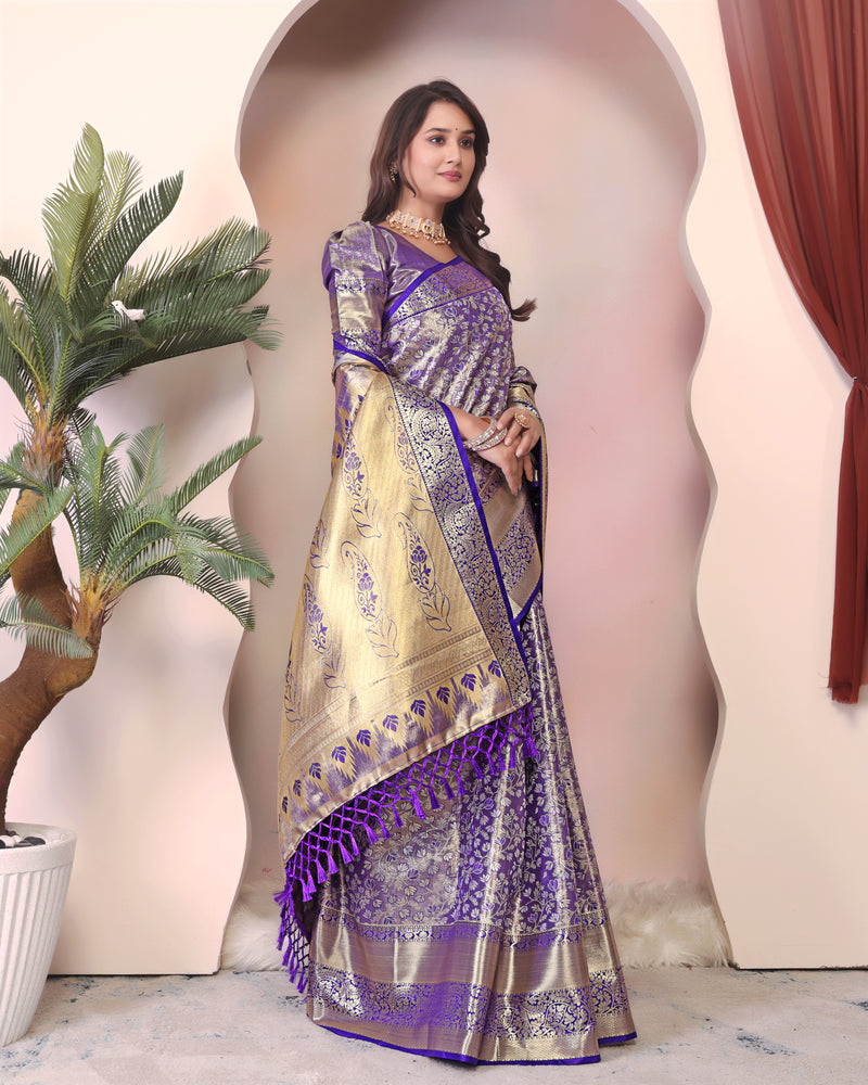 Dharmavaram Three Blue Banarasi Saree