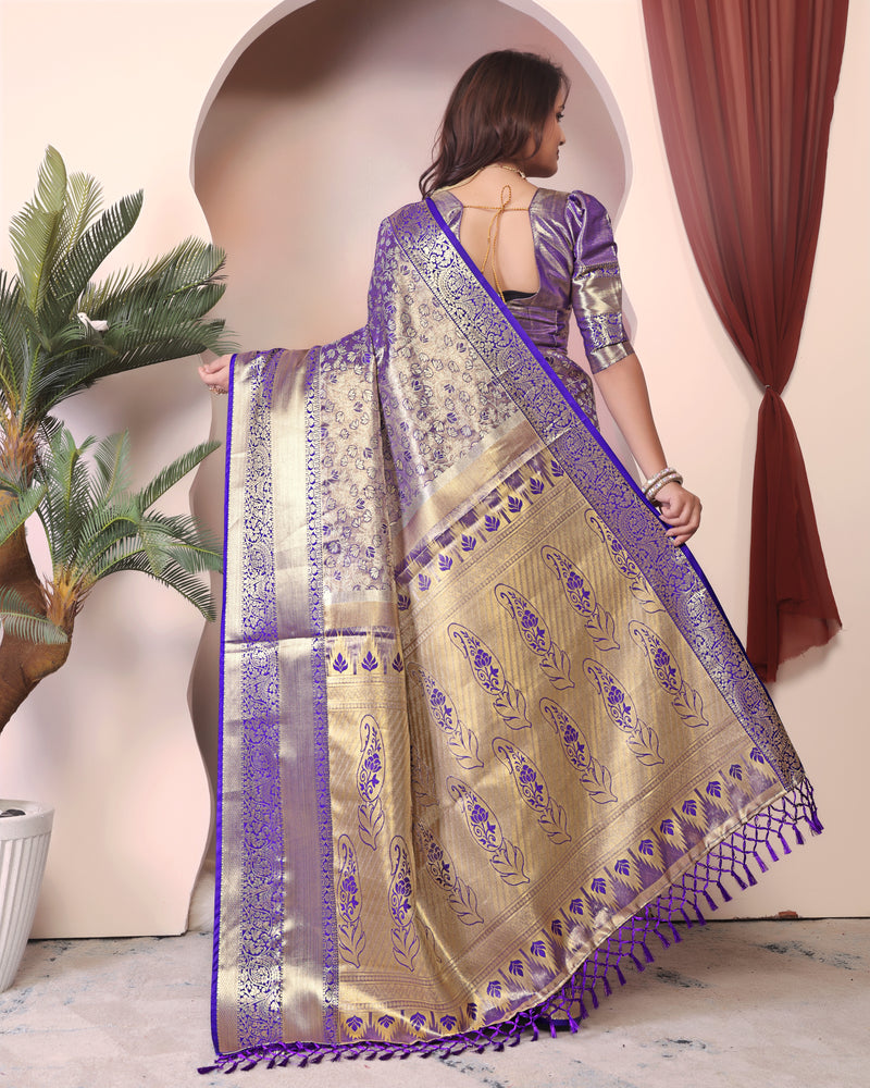 Dharmavaram Three Blue Banarasi Saree