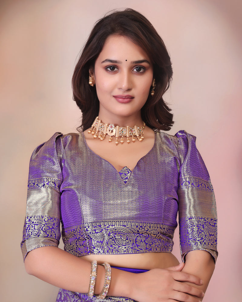 Dharmavaram Three Blue Banarasi Saree