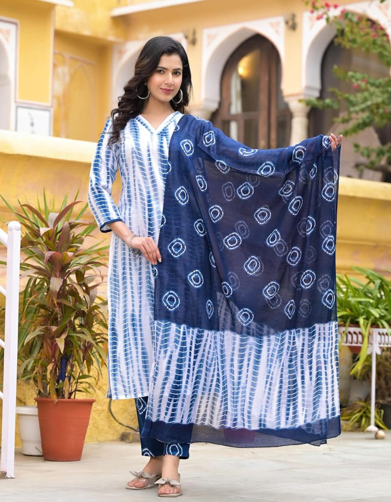 Cotton Blue Kurta Set with Dupatta