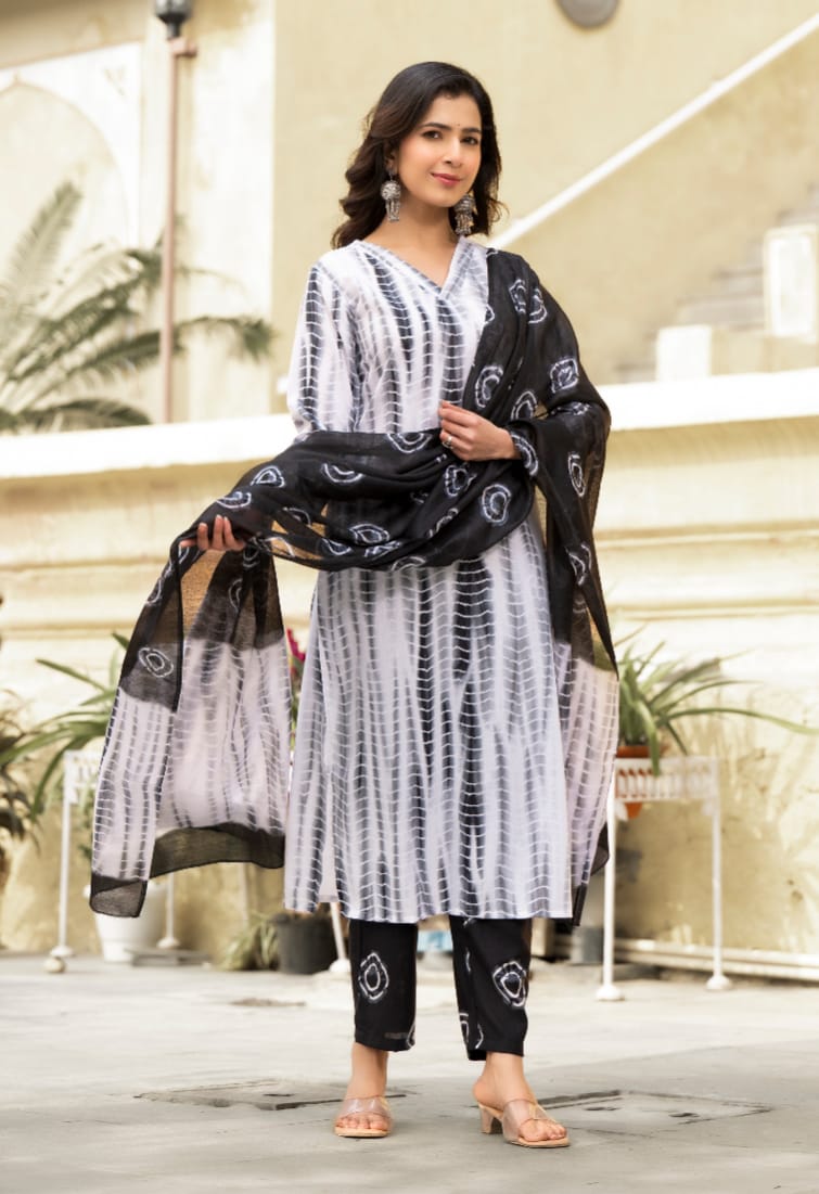 Cotton Black Kurta Set with Dupatta