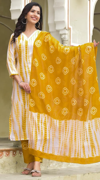 Cotton Yellow Kurta Set with Dupatta