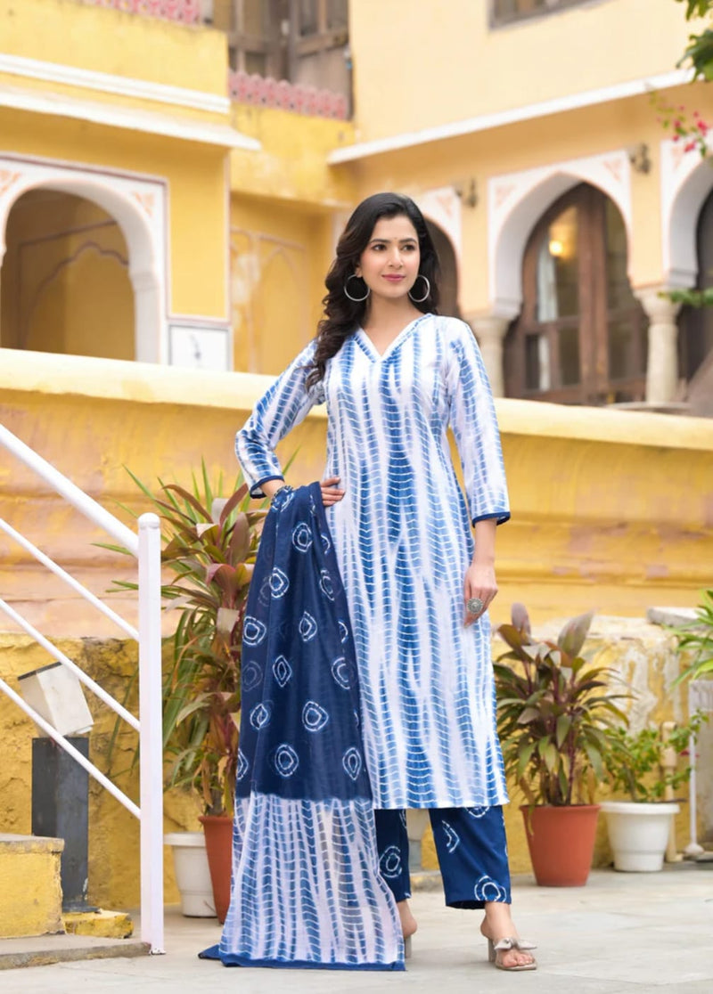 Cotton Blue Kurta Set with Dupatta