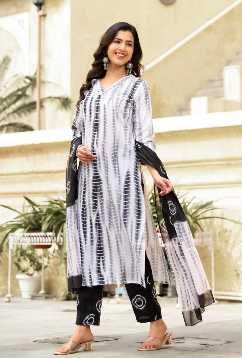 Cotton Black Kurta Set with Dupatta