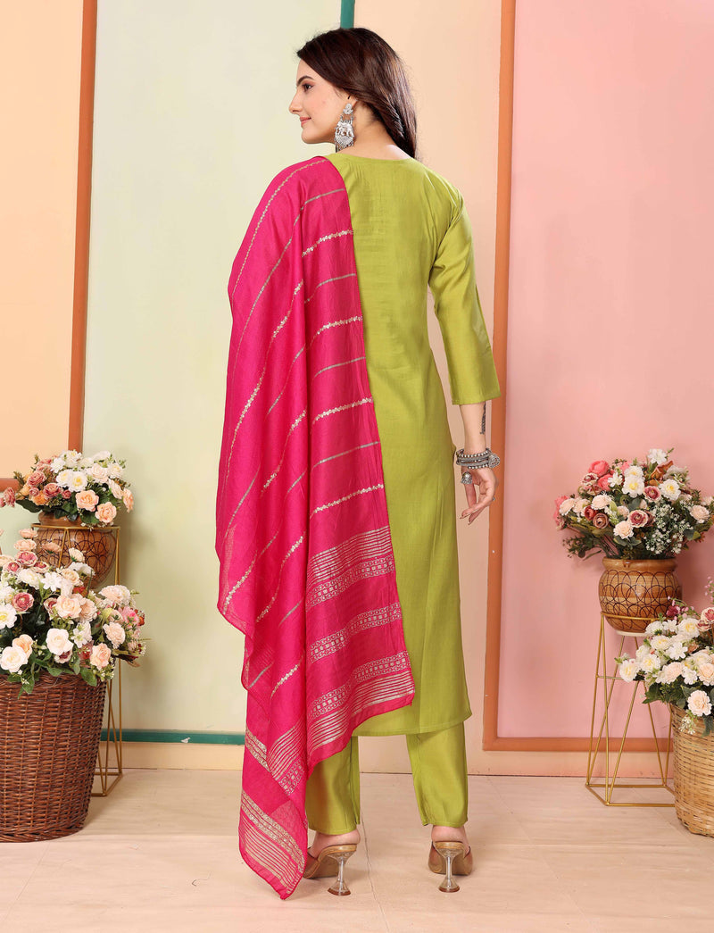 Silk Parrot Kurta Set with Dupatta