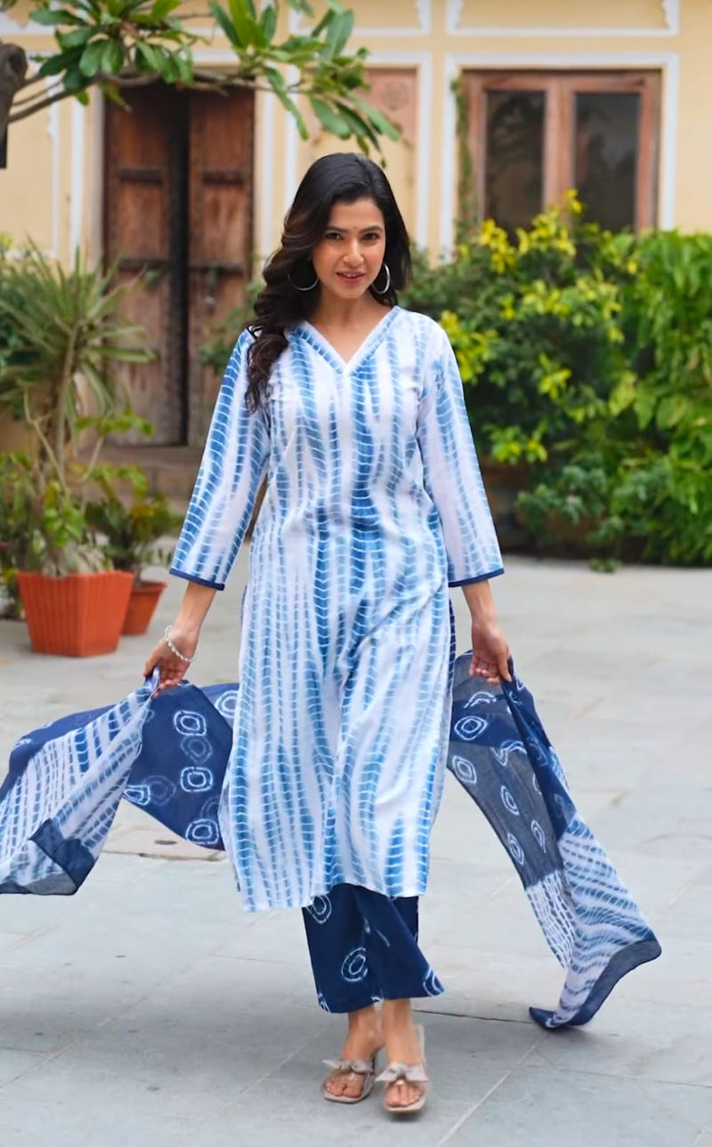 Cotton Blue Kurta Set with Dupatta