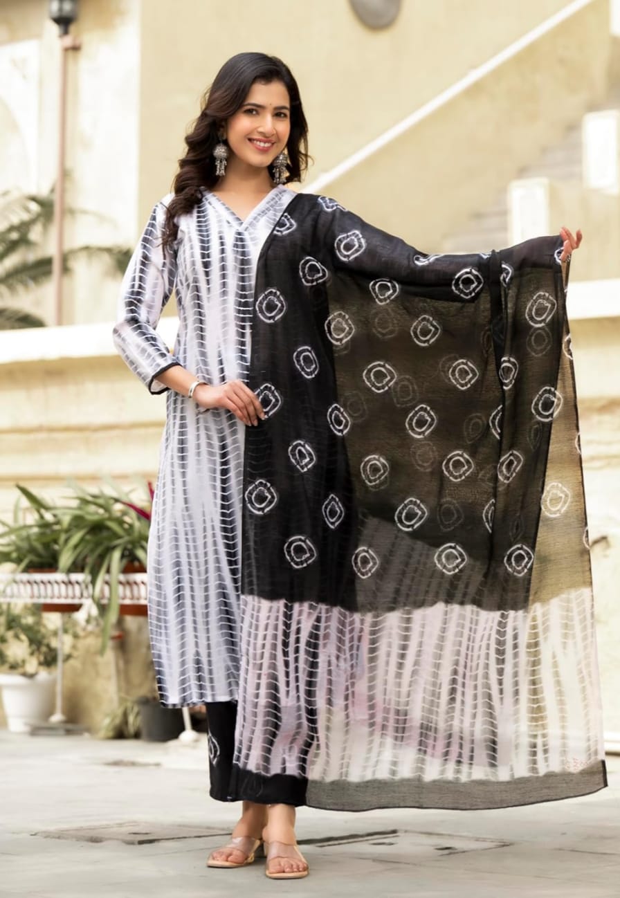 Cotton Black Kurta Set with Dupatta