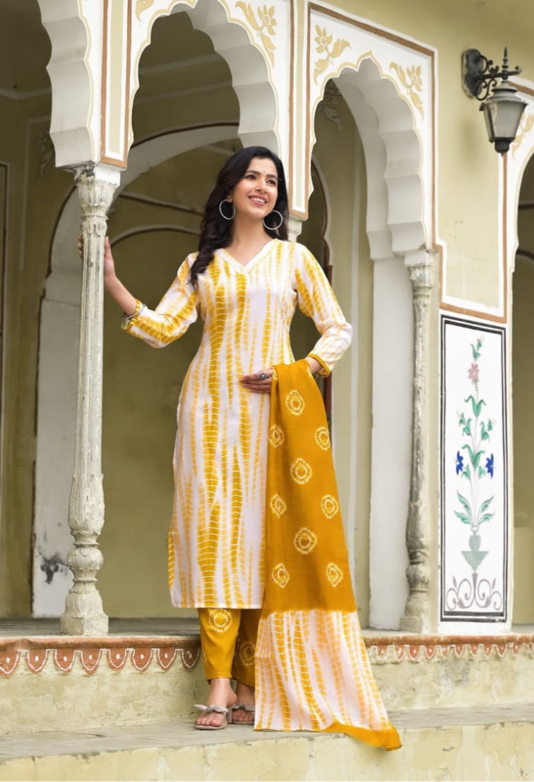 Cotton Yellow Kurta Set with Dupatta