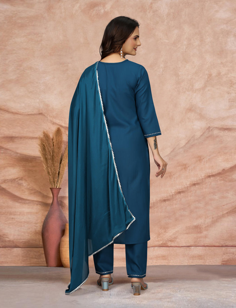 Cotton Blend Indigo Kurta Set with Dupatta