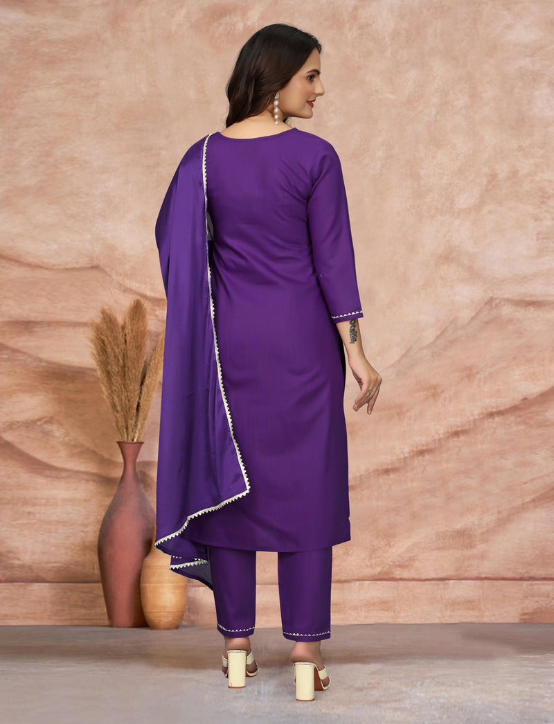 Cotton Blend Purple Kurta Set with Dupatta