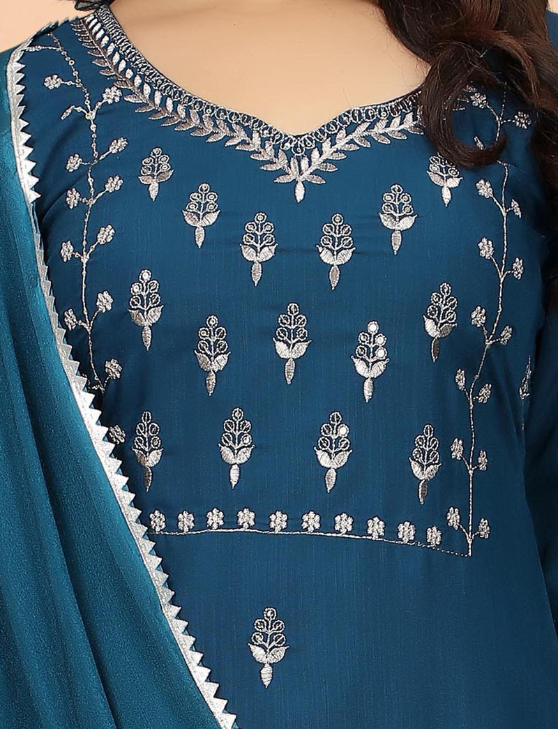 Cotton Blend Indigo Kurta Set with Dupatta