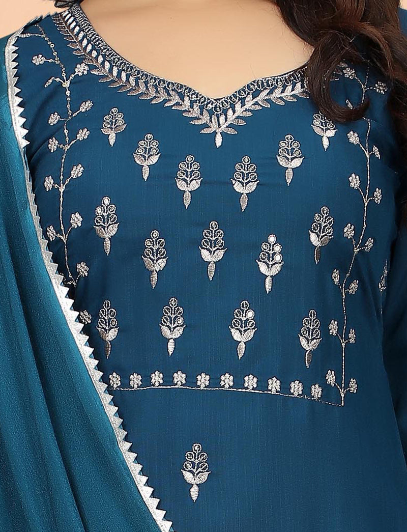 Cotton Blend Indigo Kurta Set with Dupatta