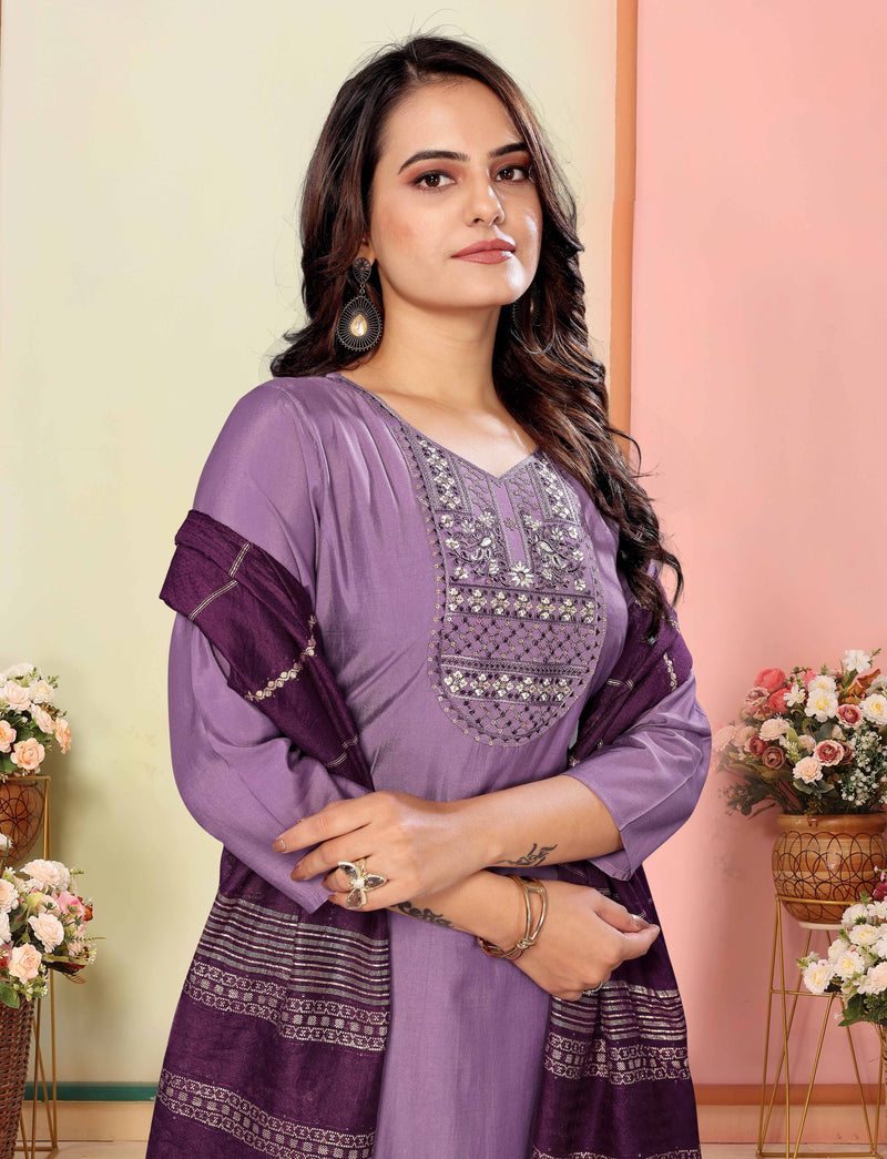 Silk Lavender Kurta Set with Dupatta