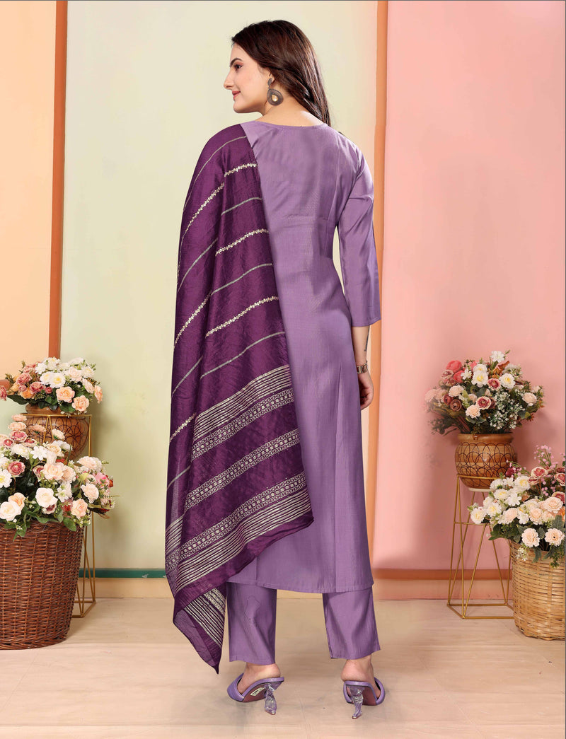 Silk Lavender Kurta Set with Dupatta