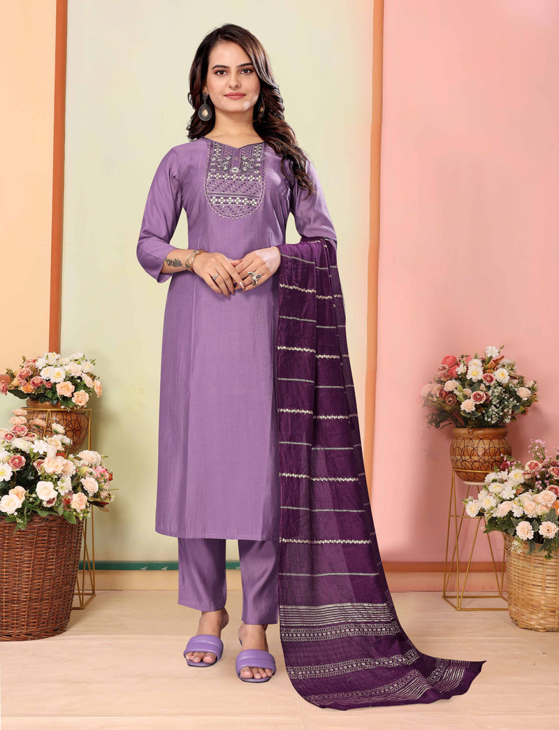 Silk Lavender Kurta Set with Dupatta