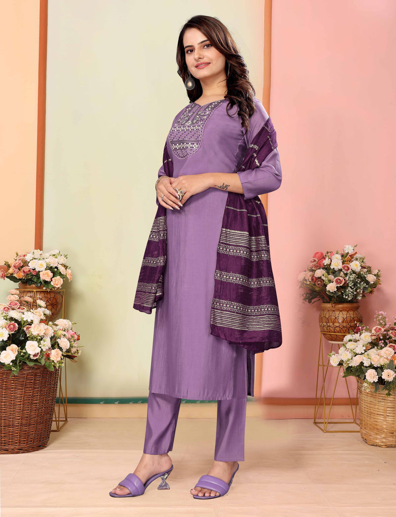Silk Lavender Kurta Set with Dupatta
