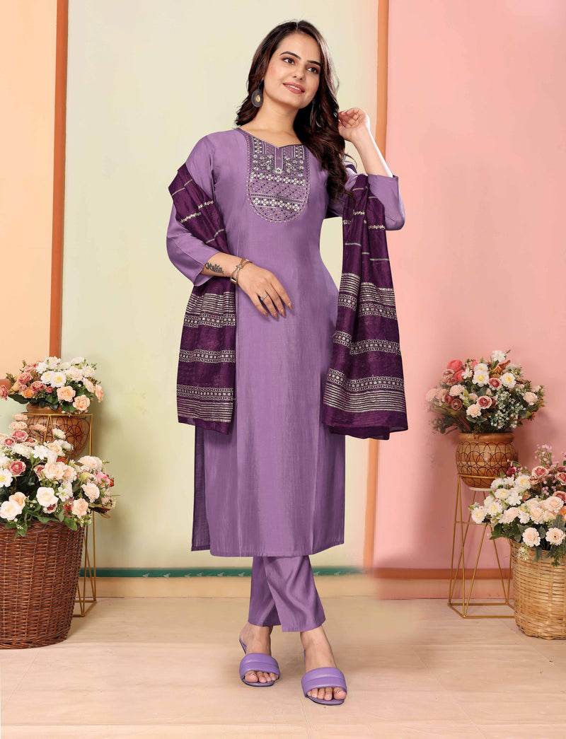 Silk Lavender Kurta Set with Dupatta