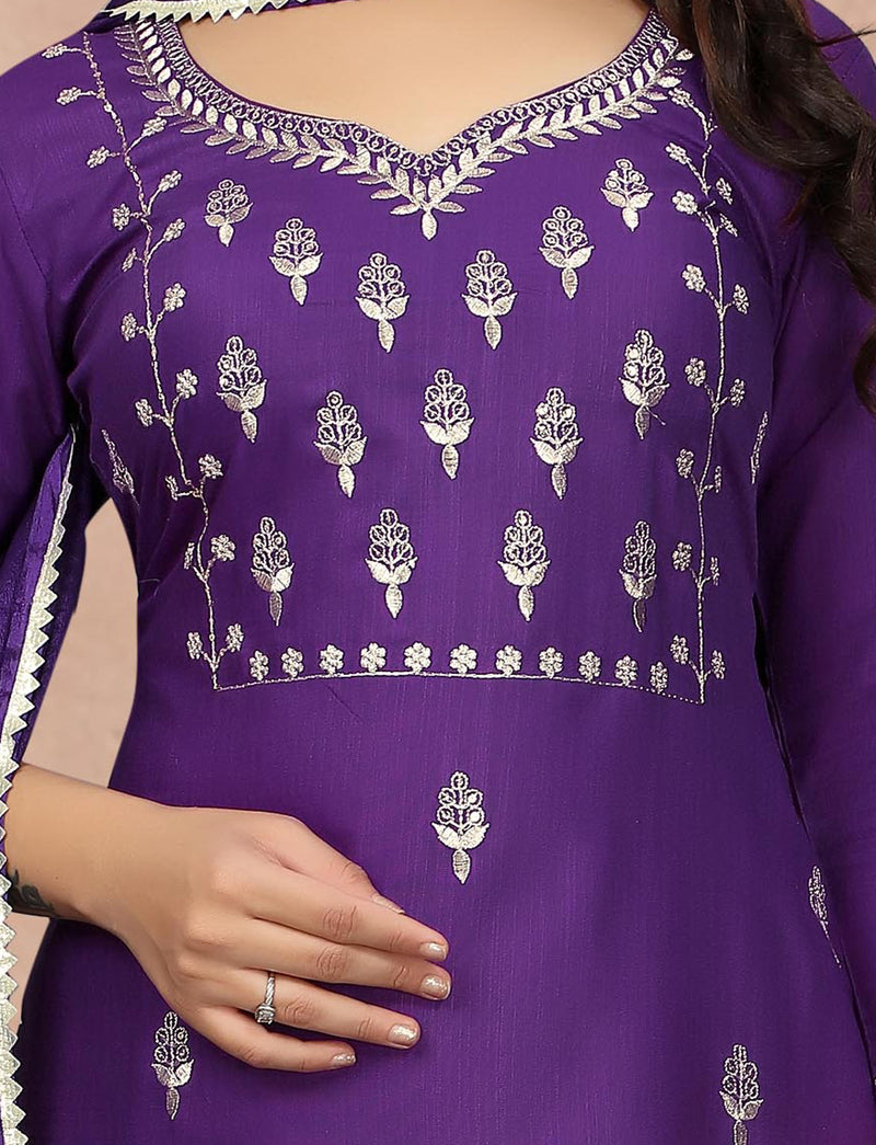 Cotton Blend Purple Kurta Set with Dupatta