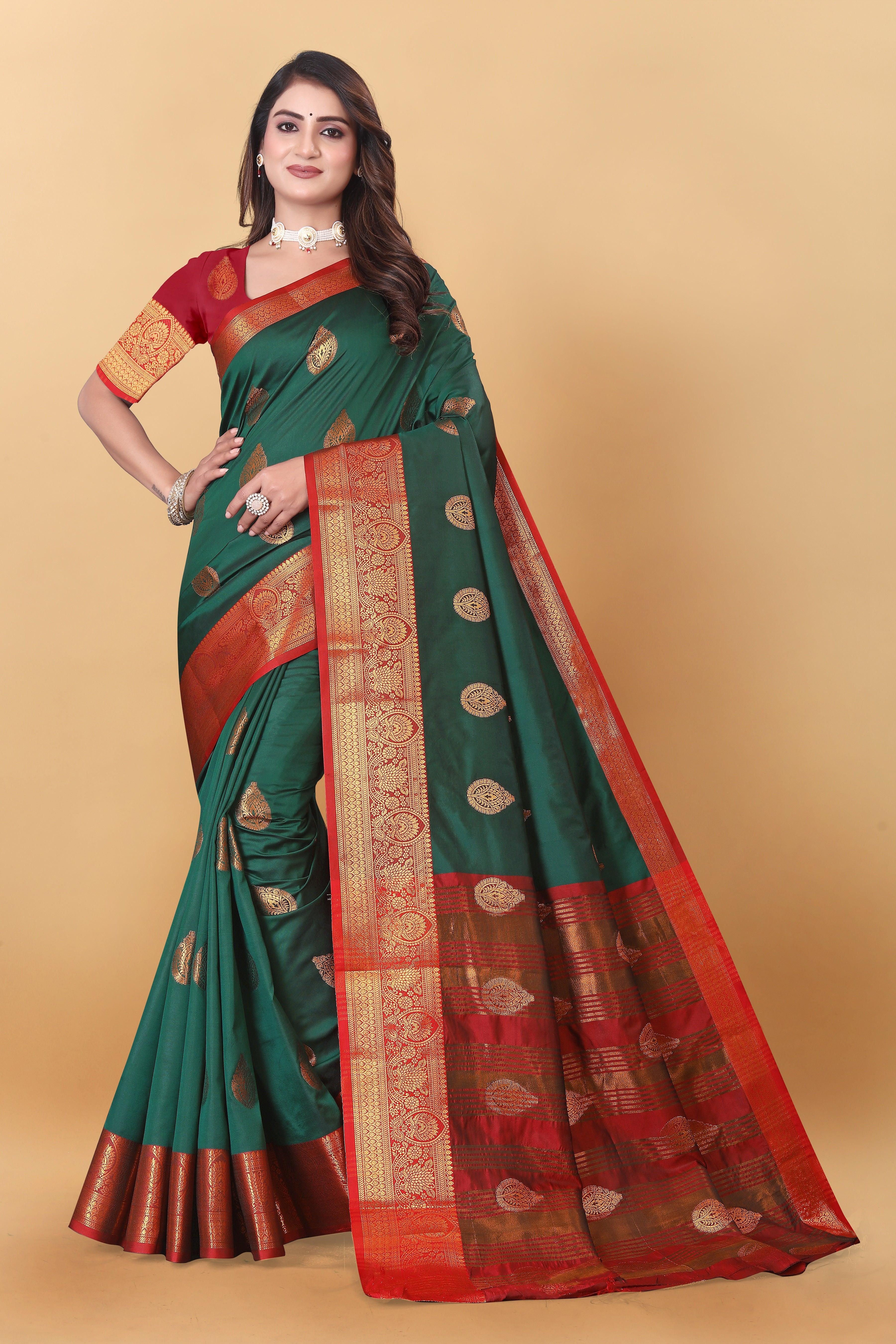 Lichi Copper Dark Green Banarasi Saree