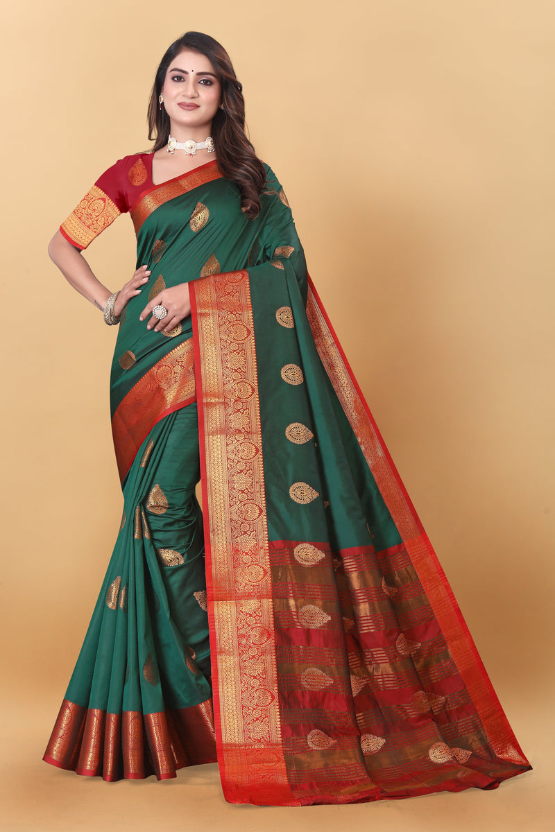 Lichi Copper Dark Green Banarasi Saree