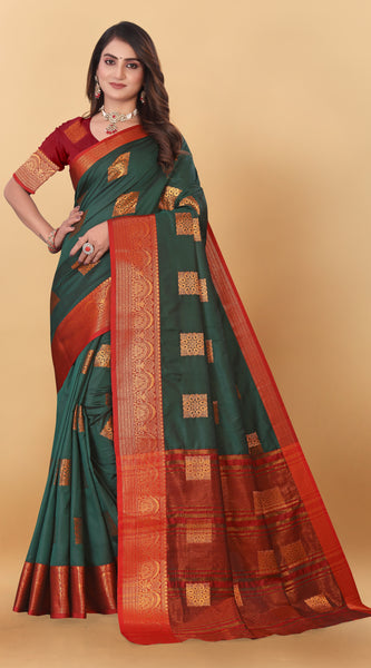 Lichi Copper Three Dark Green Banarasi Saree