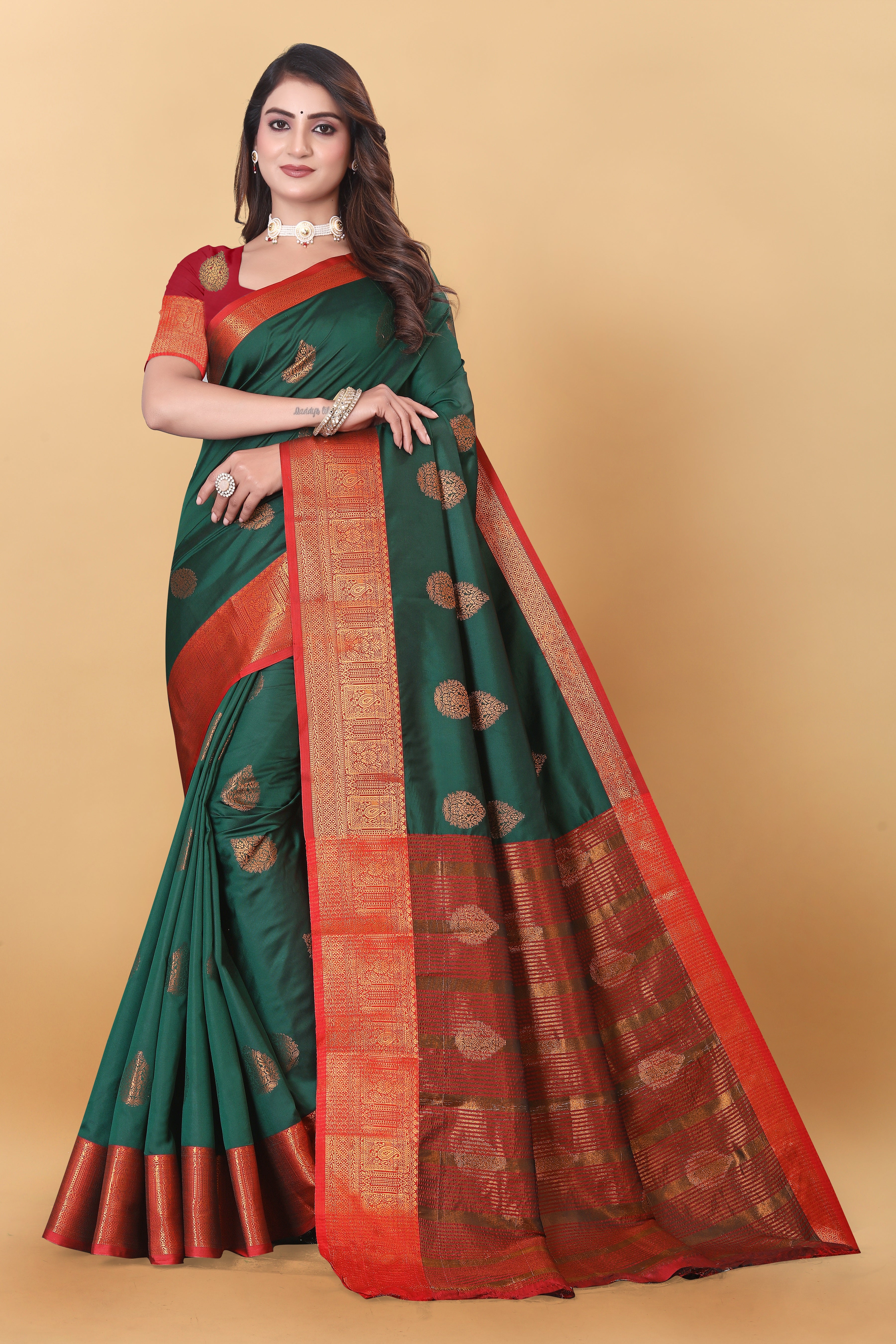 Lichi Copper Two Dark Green Banarasi Saree