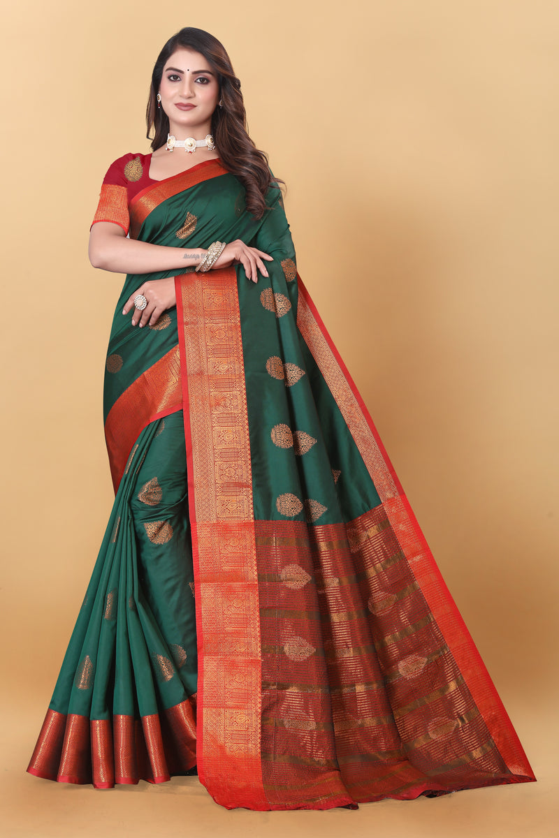 Lichi Copper Two Dark Green Banarasi Saree