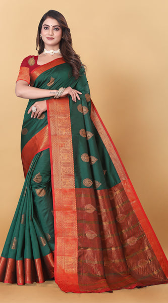 Lichi Copper Two Dark Green Banarasi Saree
