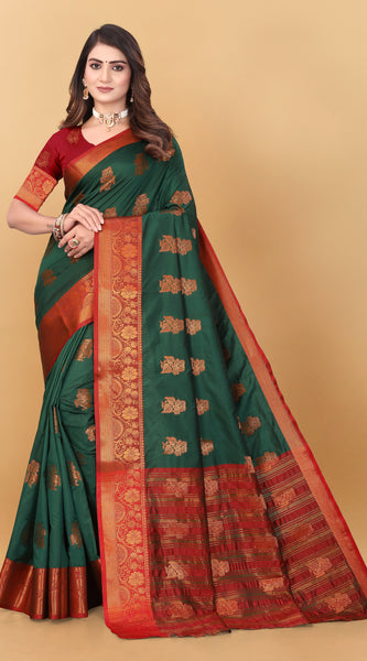 Lichi Copper Seven Dark Green Banarasi Saree