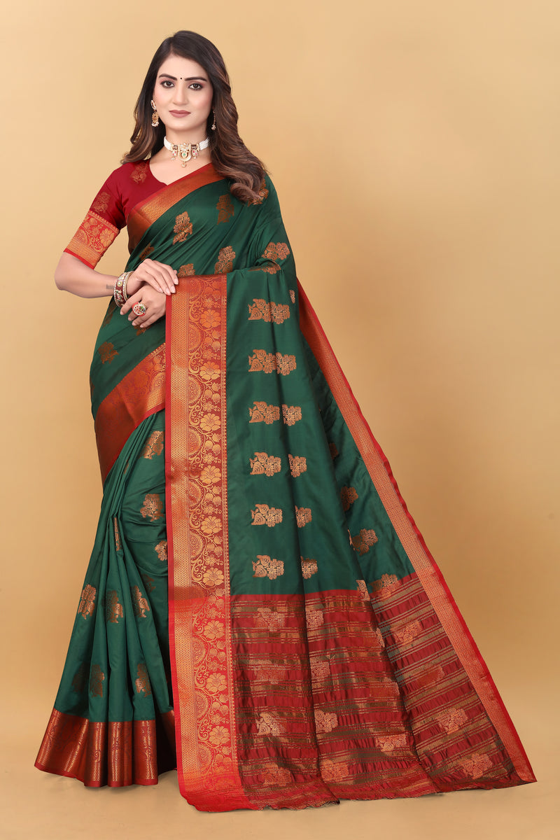 Lichi Copper Seven Dark Green Banarasi Saree
