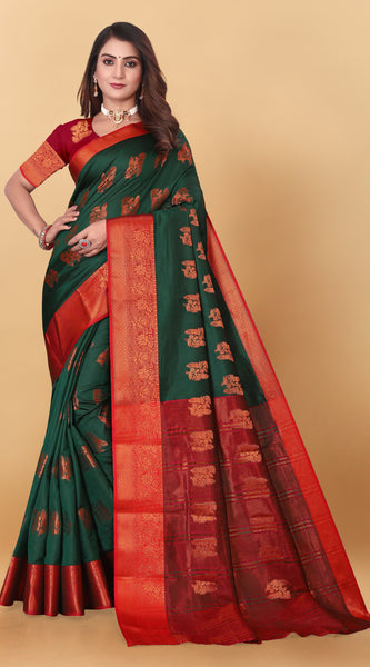 Lichi Copper Four Dark Green Banarasi Saree
