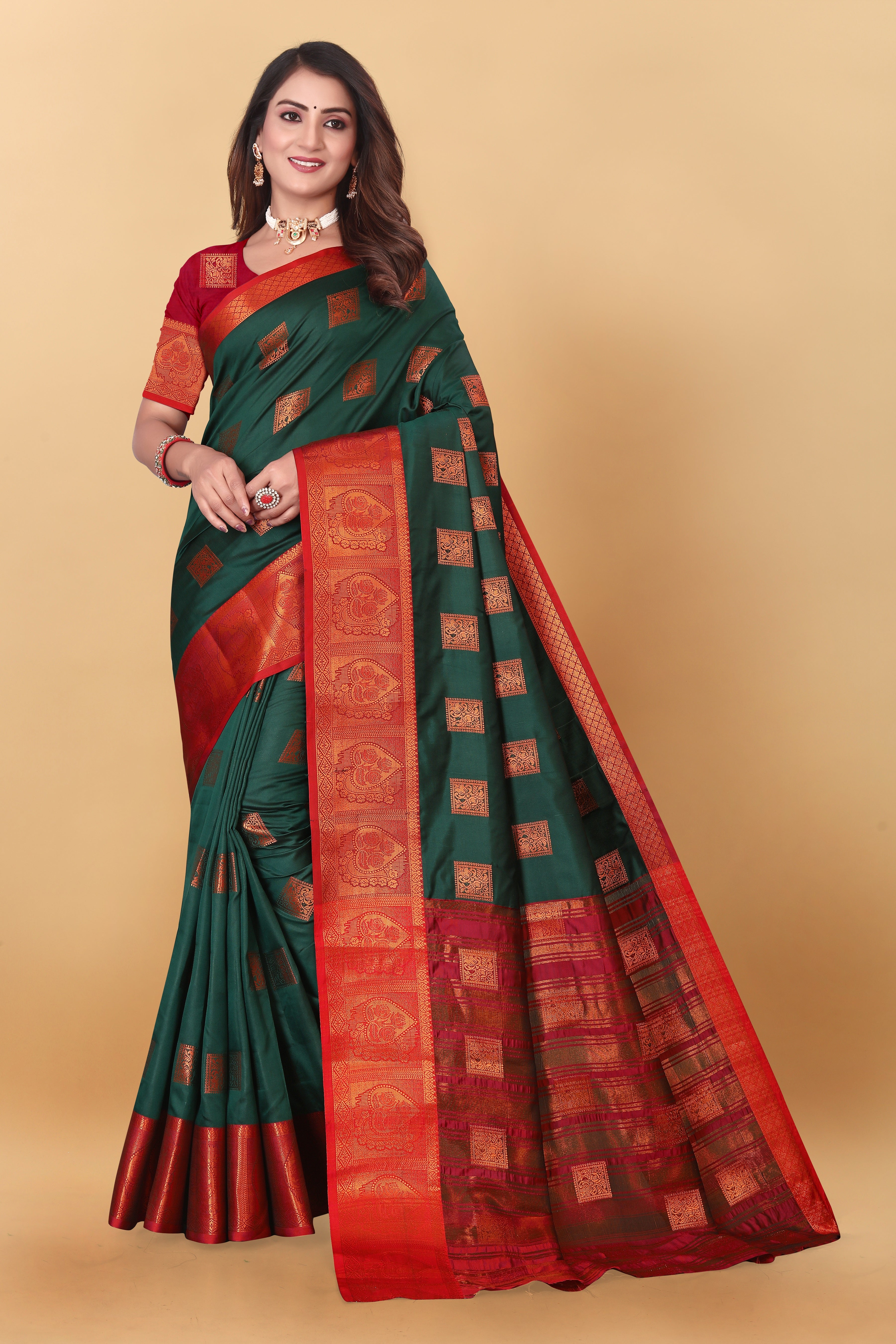 Lichi Copper Five Dark Green Banarasi Saree