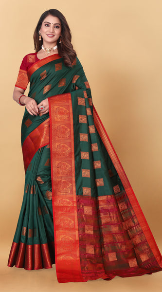 Lichi Copper Five Dark Green Banarasi Saree