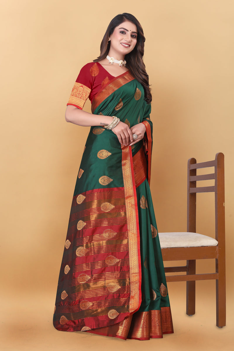 Lichi Copper Dark Green Banarasi Saree