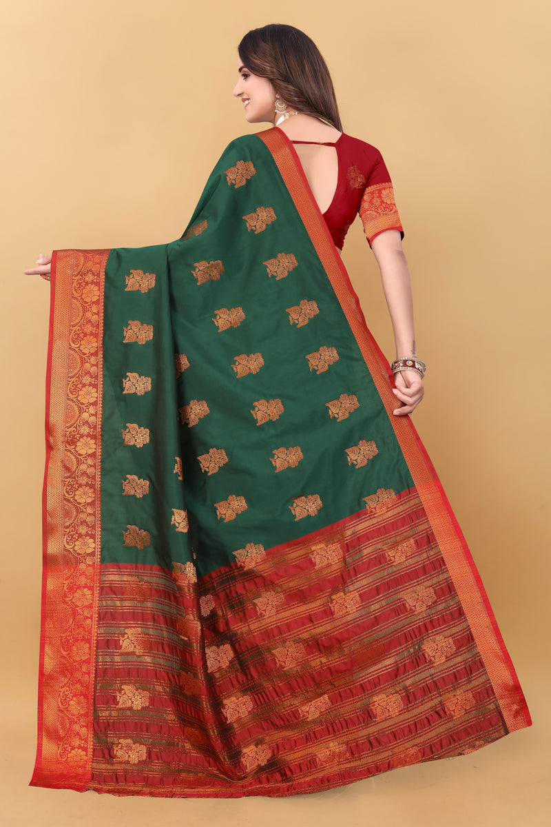 Lichi Copper Seven Dark Green Banarasi Saree