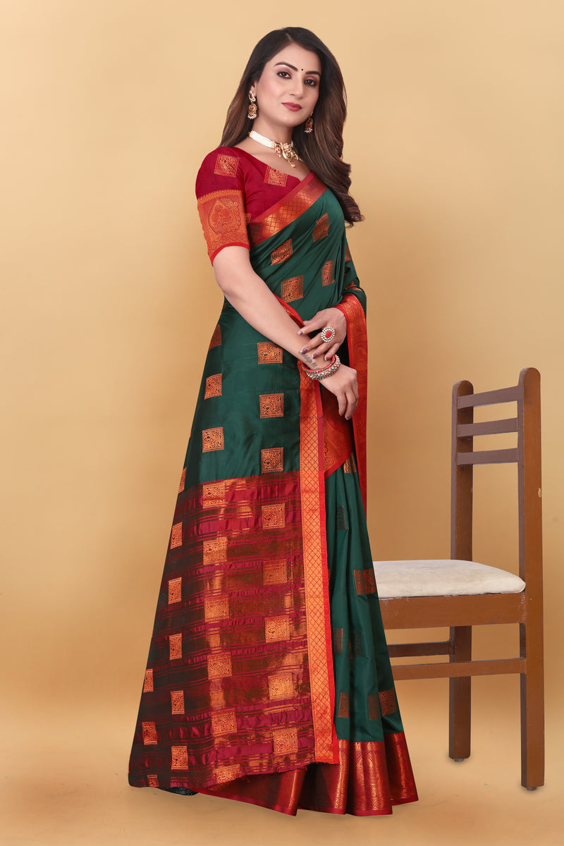 Lichi Copper Five Dark Green Banarasi Saree