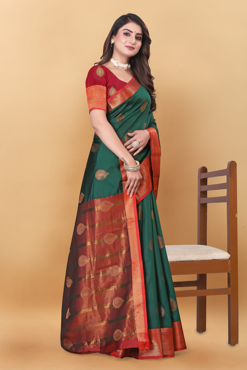 Lichi Copper Two Dark Green Banarasi Saree