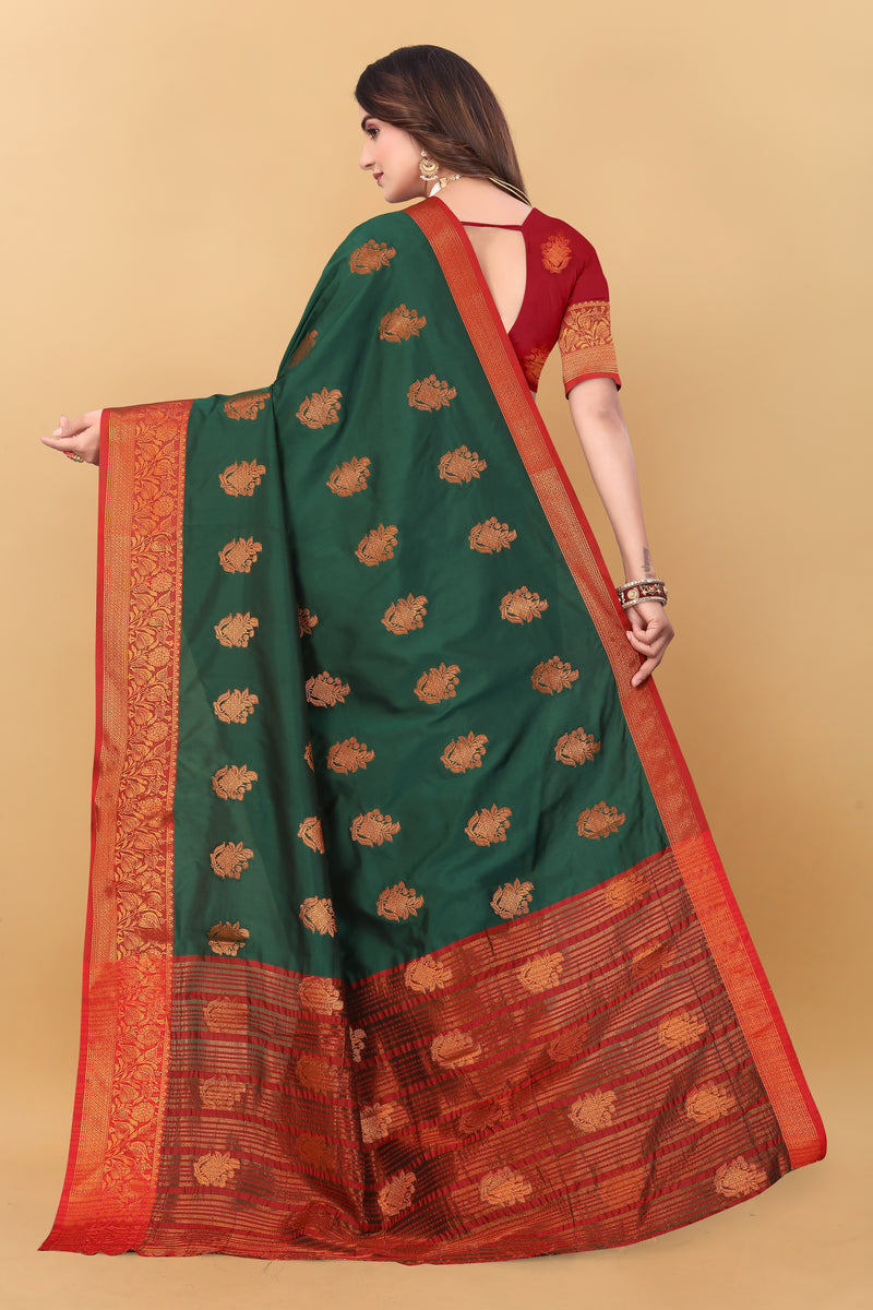 Lichi Copper Six Dark Green Banarasi Saree