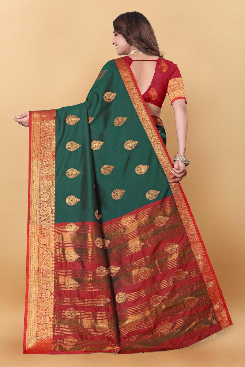 Lichi Copper Dark Green Banarasi Saree