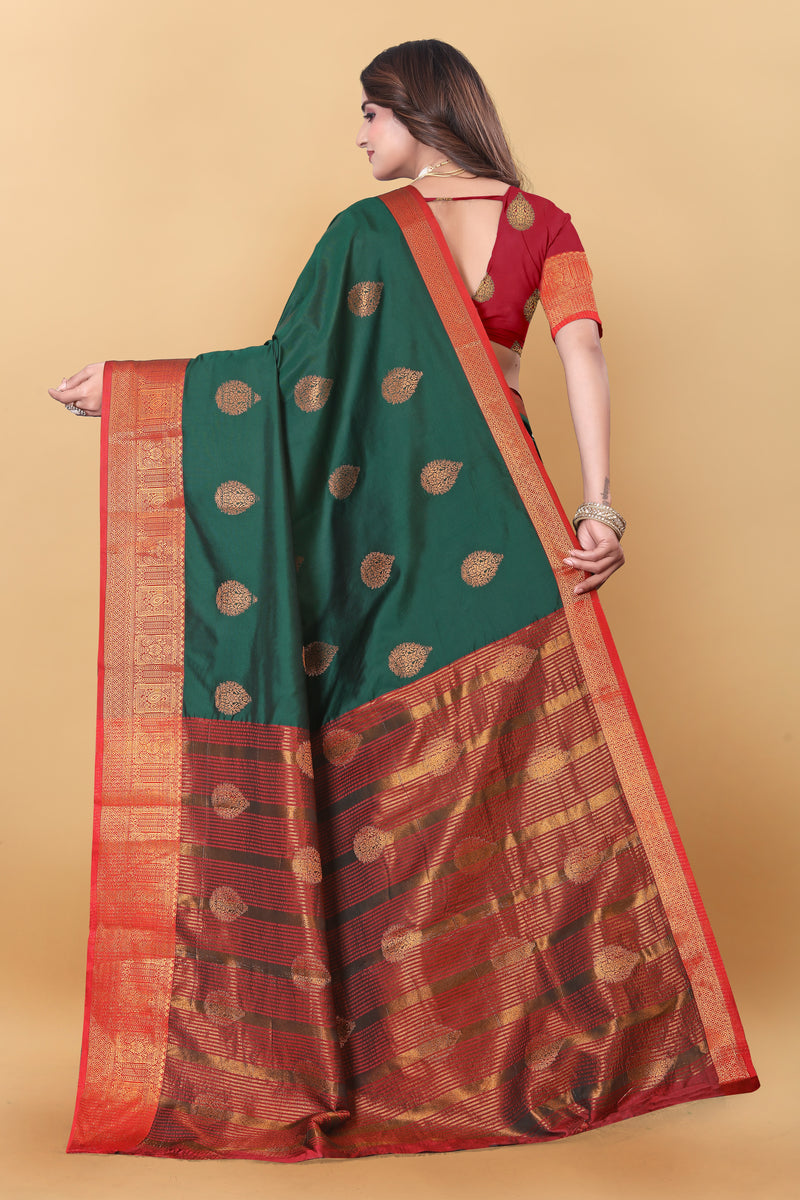 Lichi Copper Two Dark Green Banarasi Saree