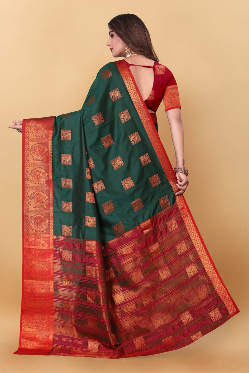 Lichi Copper Five Dark Green Banarasi Saree